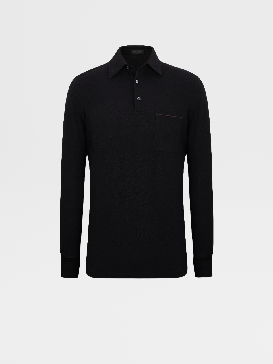 Black Cotton Long-sleeve Polo